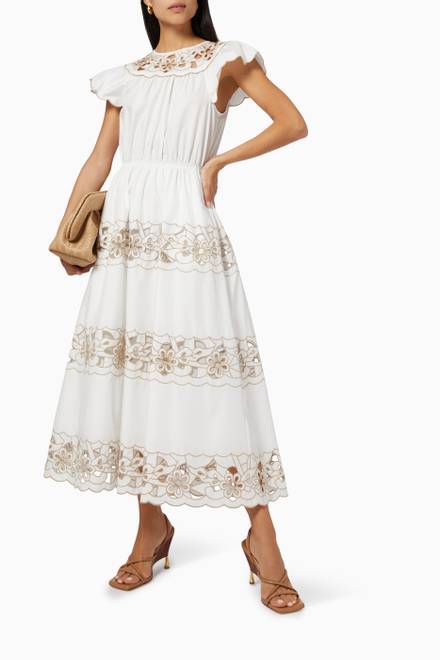 hover state of Floral Embroidered Dress in Cotton Poplin  
