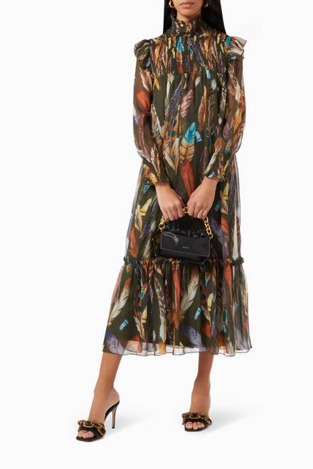 hover state of Feather Print Dress in Tulle      