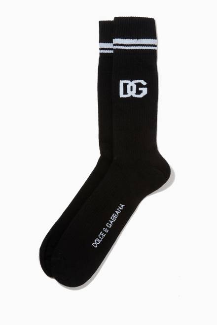 hover state of Jacquard DG Logo Socks in Ribbed Cotton  