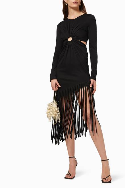 hover state of Helecho Fringed Dress in Cotton   