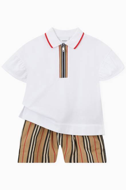 hover state of Icon Stripe Detail Zip-front Polo Shirt in Organic Cotton Piqué 