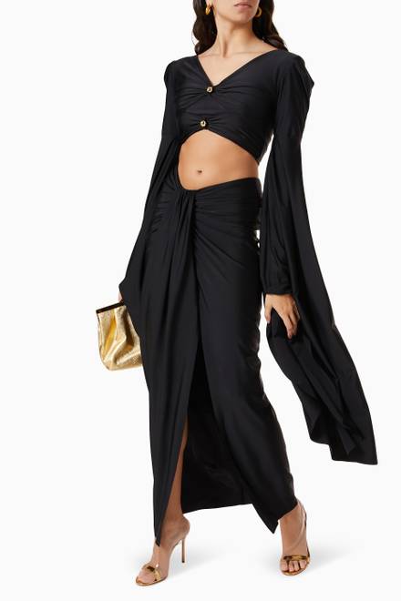hover state of Draped Crop Top & Skirt Set  