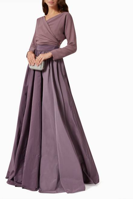 hover state of Long Sleeve Gown in Taffeta