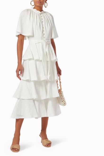 hover state of Current Tiered Dress in Linen  