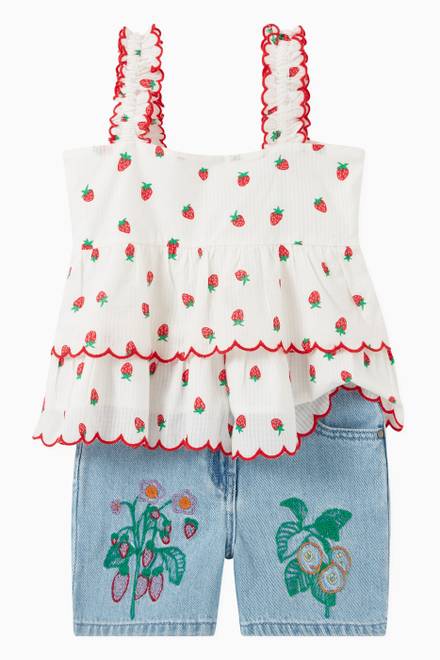 hover state of Strawberry Print Top in Cotton Jacquard