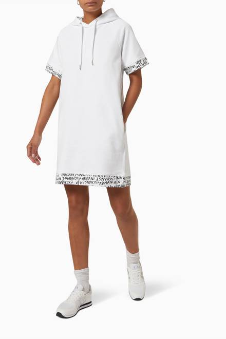 hover state of AX Logo Hooded Dress in Cotton 