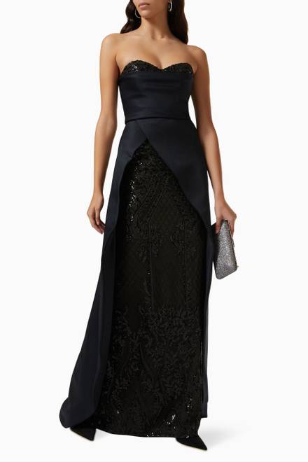 hover state of Strapless Gown in Sequin-embellished Lace   