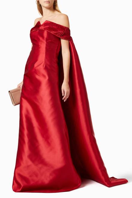 hover state of Off-shoulder Cape Gown in Satin    