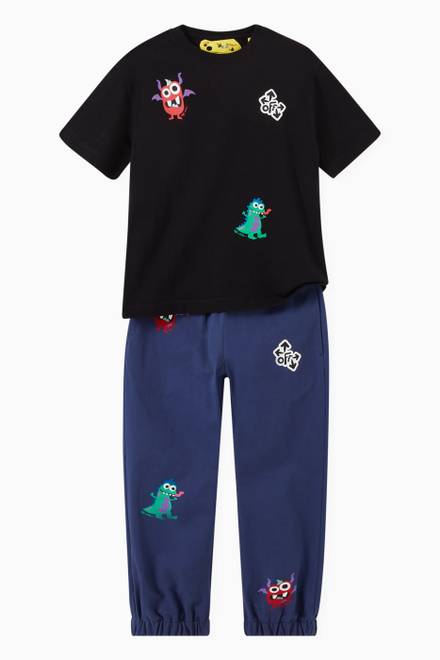 hover state of Monster & Logo Print Sweatpants in Cotton Jersey 