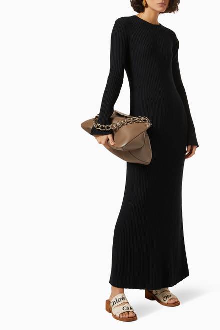 hover state of Long Fitted Dress in Wool Rib Knit  