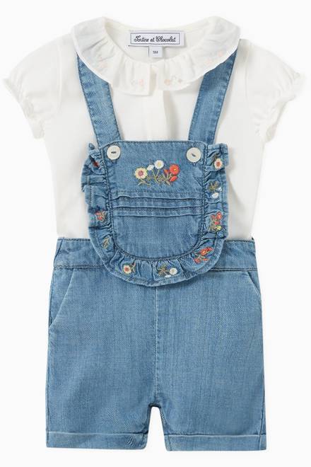 hover state of Floral Dungarees in Chambray