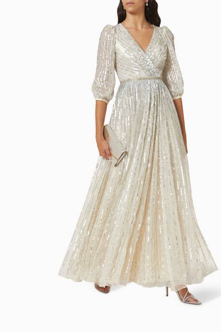 hover state of Balloon Sleeves Embellished Gown in Tulle     