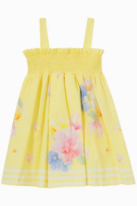hover state of Floral Print Smocked Dress in Cotton