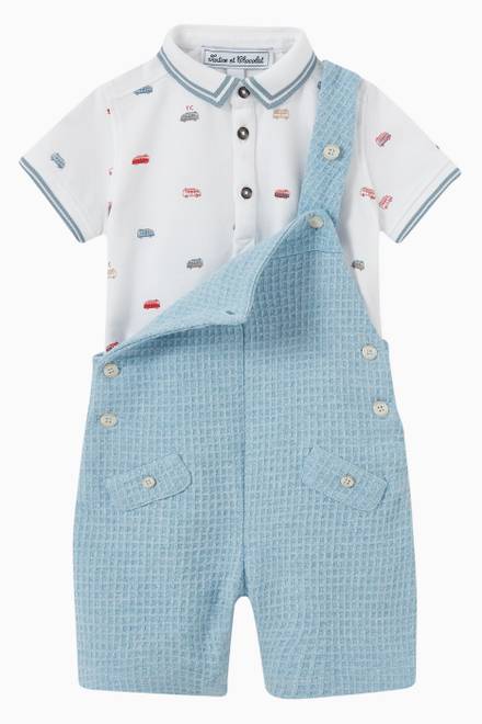 hover state of Button Dungarees in Cotton Honeycomb Knit  