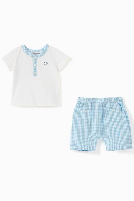 hover state of Gingham Print T-shirt & Shorts Set in Cotton 