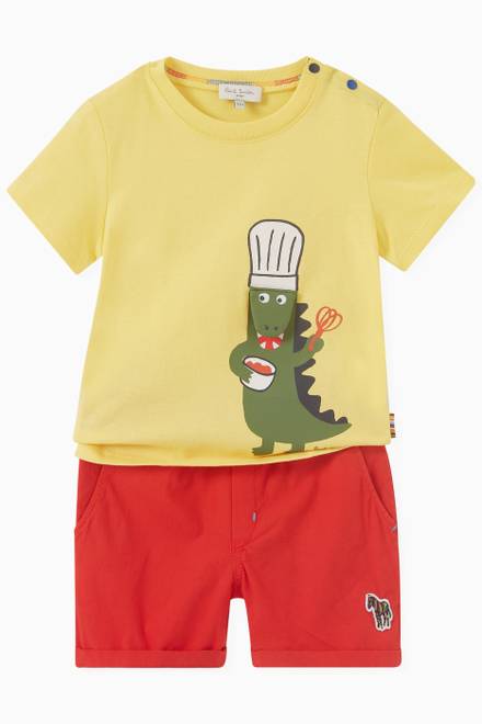 hover state of Dinosaur Chef Print T-shirt in Organic Cotton