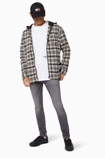 hover state of Checked Hooded Overshirt in Organic Cotton