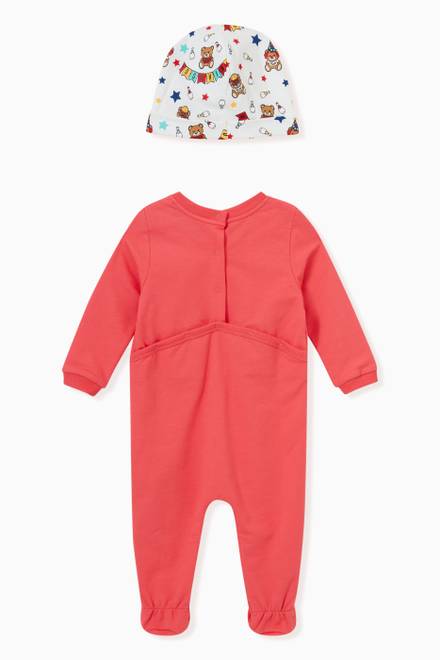 hover state of Teddy Party Print Pyjama & Beanie Set in Cotton