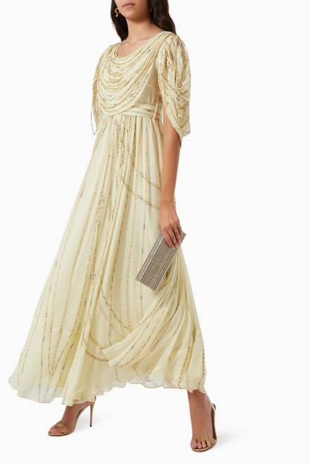 hover state of Chain Link Embellished Maxi Dress in Chiffon  