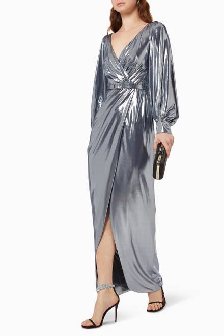 hover state of Wrap Dress in Metallic Jersey