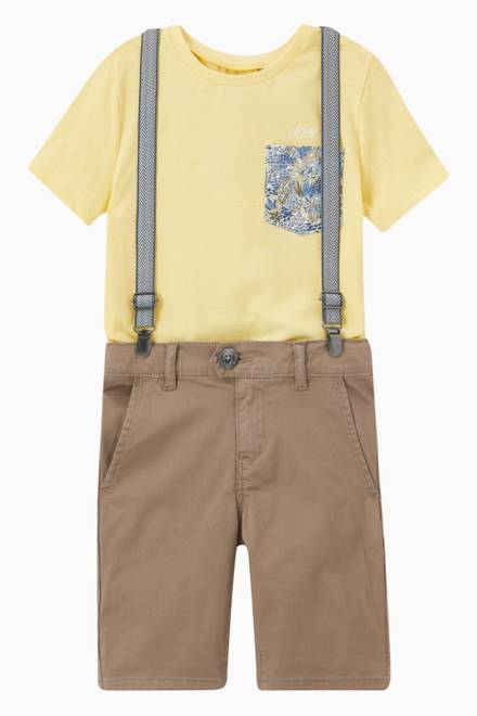 hover state of Suspender Dungaree Shorts in Cotton 