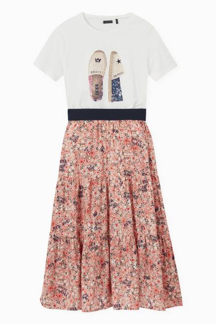 hover state of Floral Print Tiered Skirt 