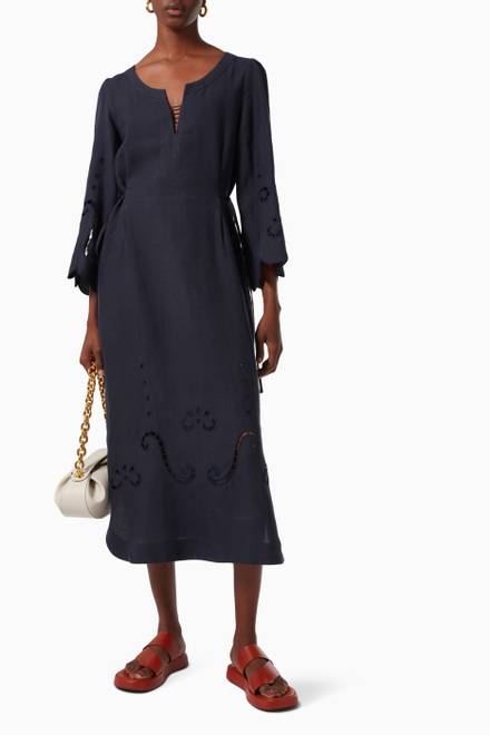 hover state of Iphigenia Embroidered Midi Dress in Linen    