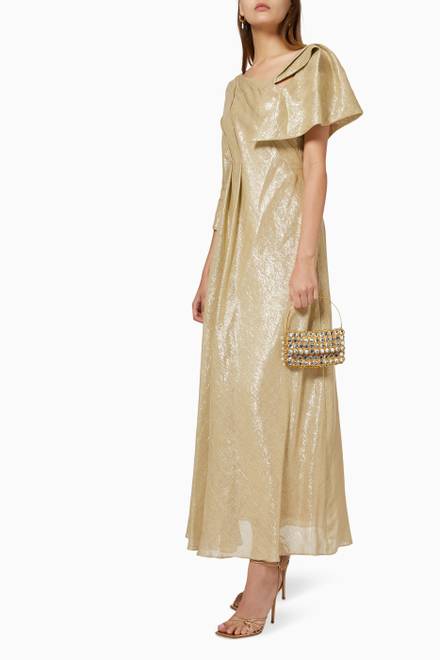 hover state of Draped Sleeve Dress in Metallic Knit   