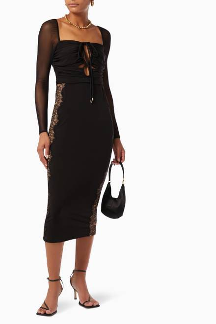 hover state of Lace Panel Midi Dress in Jersey  