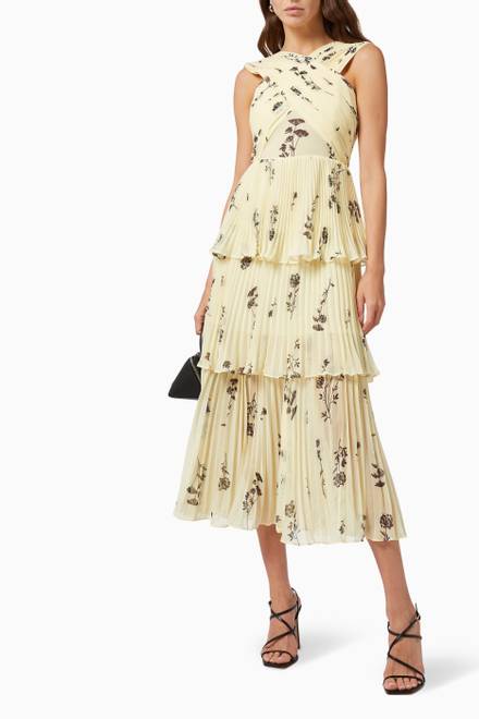 hover state of Floral Silhouette Crossover Midi Dress in Chiffon