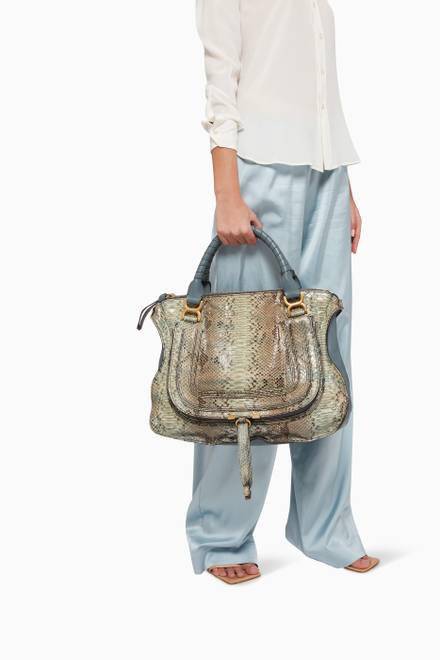 hover state of Large Marcie Satchel Bag in Python Skin & Leather