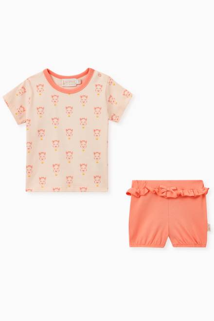 hover state of All-over Giraffe print T-shirt with Ruffle Shorts in Cotton   