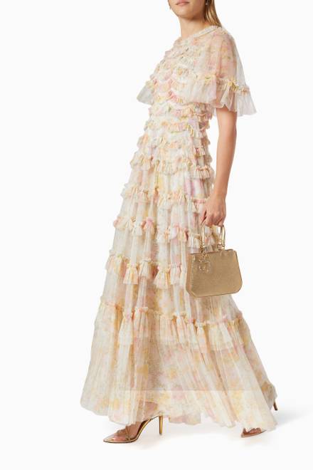 hover state of Sunrise Bloom Ruffle Short Sleeve Gown  