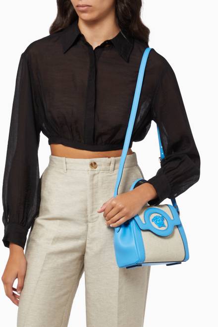 hover state of La Medusa Small Top Handle Bag in Canvas & Leather 