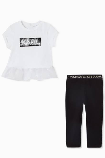hover state of Logo Print T-Shirt and Tights Set in Cotton 
