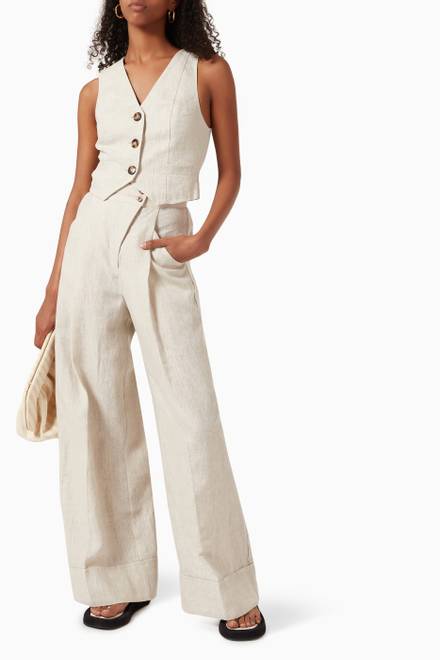 hover state of Luna Asymmetric Wide Leg Pants in Linen 
