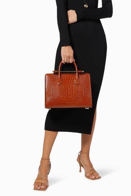 hover state of Midi Tote Bag in Croc-embossed Leather        