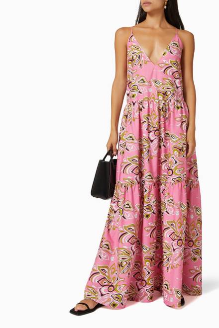 hover state of Africana Print Maxi Dress in Sustainable Cotton Poplin