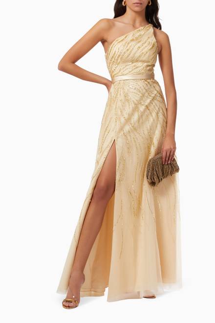 hover state of One Shoulder Embroidered Gown 