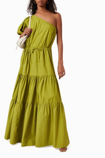 hover state of One Shoulder Puff Sleeve Maxi Dress in Sustainable Cotton