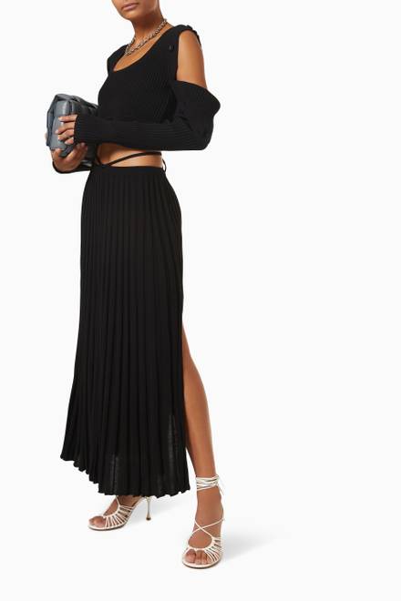 hover state of Pleated Knit Tie Skirt in Viscose
