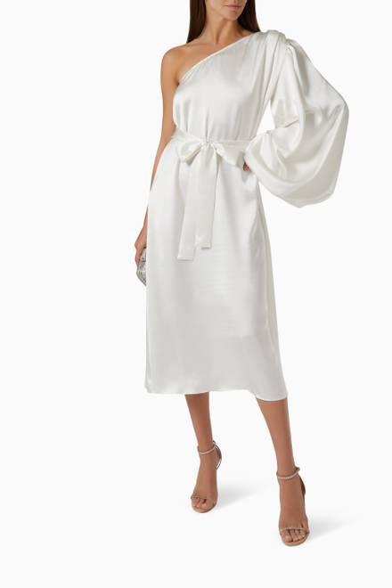 hover state of One-sleeve Midi Dress in Satin      
