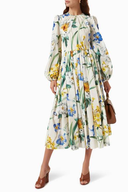 hover state of Sunrise Capsule Collection Floral Midi Dress in Cotton Poplin 
