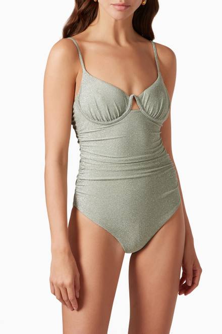 hover state of Laine Bustier One Piece Swimsuit in Metallic Nylon Spandex