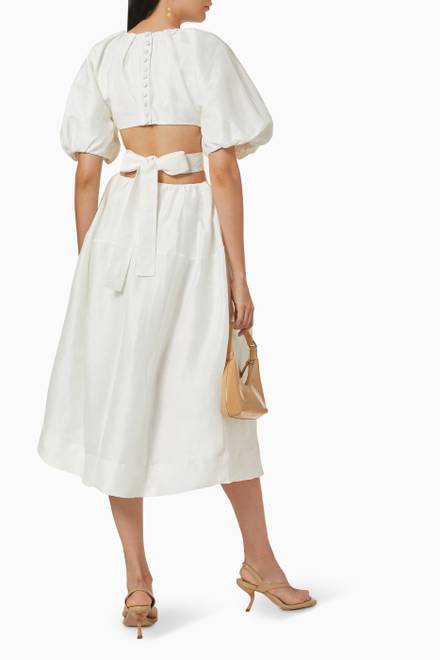 hover state of Mimosa Cut Out Midi Dress in Linen 