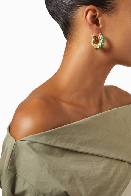 hover state of Feminine Waves Mini Hoop Earrings in 18kt Gold-plated Brass        