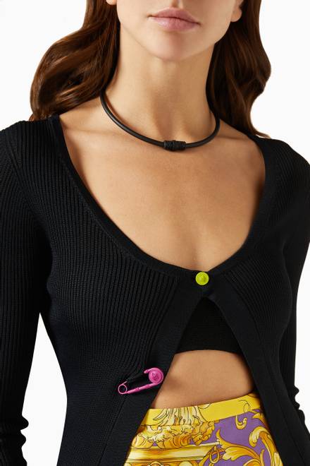 hover state of Embellished Pendant Choker in Leather 