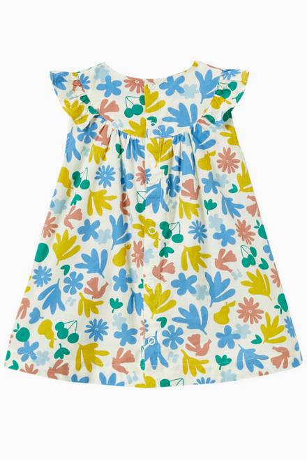 hover state of Short-Sleeved Poplin Floral Print Dress in Cotton 