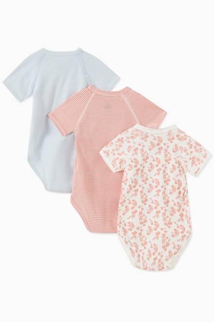 hover state of Stripes & Tropical Bodysuit in Organic Cotton, Set of 3