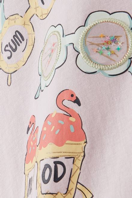 hover state of Glitter Flamingo Print T-shirt in Cotton Jersey